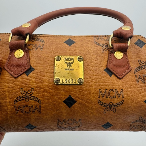 MCM Tan Leather Small Boston Bag in Visetos - Picture 3 of 12